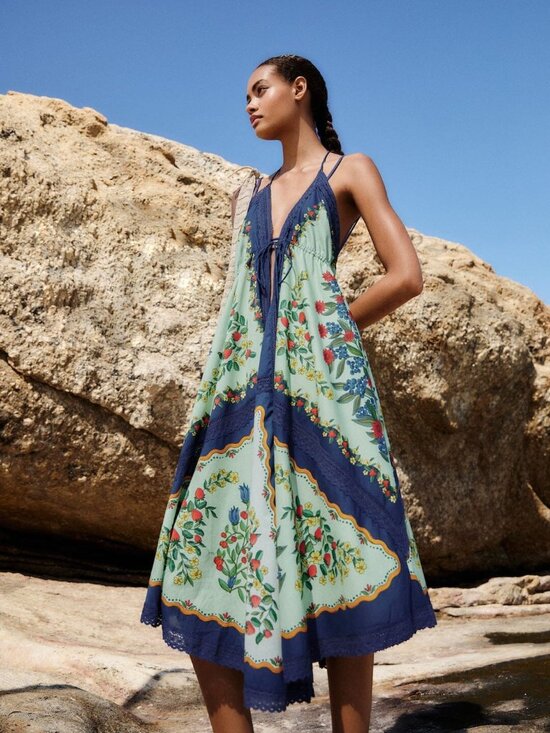 FARM Rio Dresses & Skirts - FARM Rio Mint & Navy Floral Tie-Front Maxi Dress- NWT small